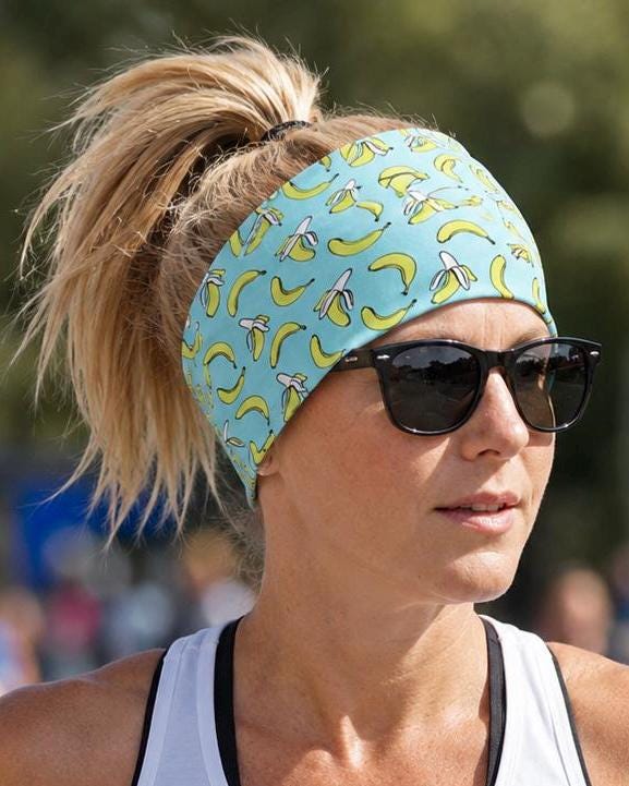 Banana Headband. Moisture-Wicking Workout Hairband. Wide Workout Headband.  Pink Athletic Headband. Banana Baseball Headband