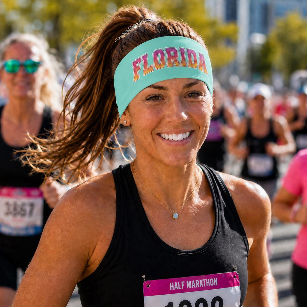 Florida Headband. Florida Running Headband. Wide Workout Headband, Non Slip Athletic Headband, Wide Fitness Headband. Vacation Headband