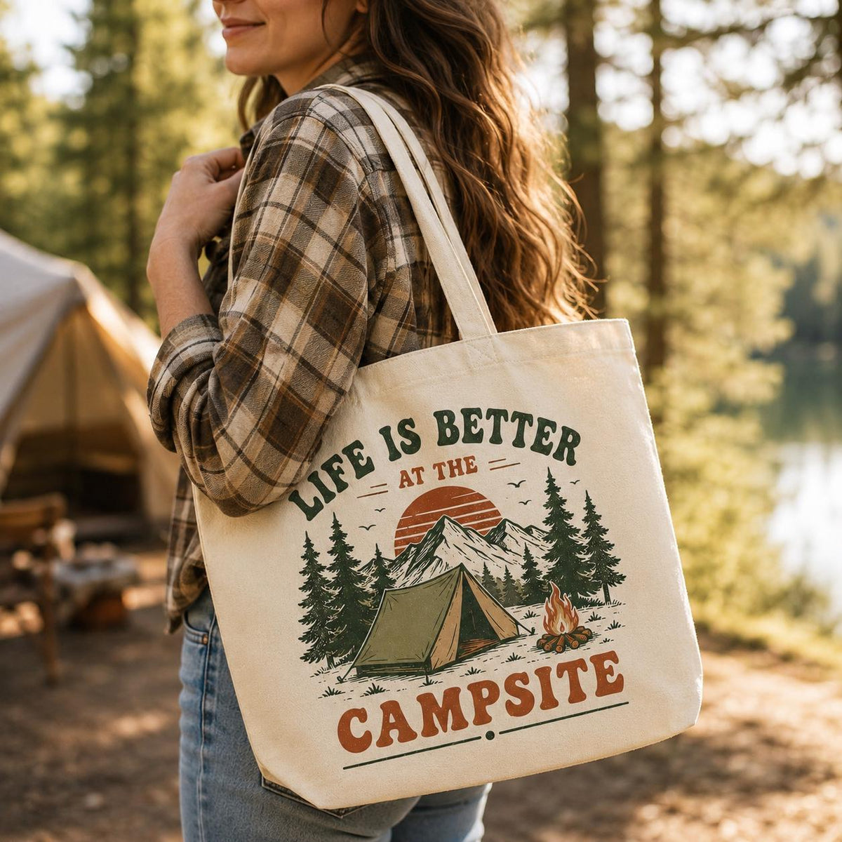 Camping Tote Bag, Life Is Better at the Campsite Tote Bag, Camping Gift for Her, Camper Canvas Bag, Glamping Tote, Nature Lover Gift