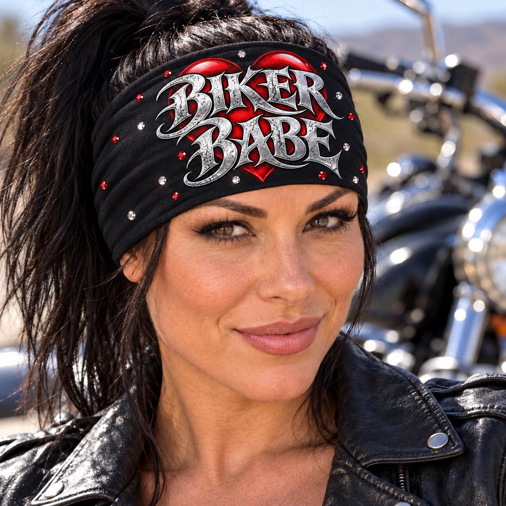 Biker Babe Bling Headband. Motorcycle Moisture Wicking Headband. Headband for Under Helmet. Bling Headband Gift for Her.