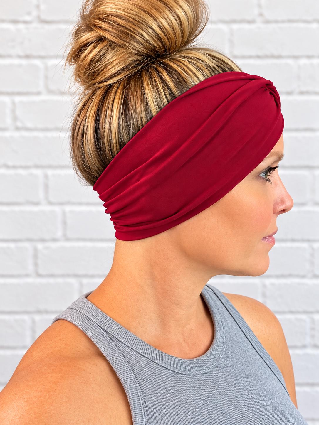 Classic Colors Twist Headband Bundle – Set of 3 Wide Stretch Headbands, Red Black Navy Blue, Soft Comfortable Women’s Hair Accessories