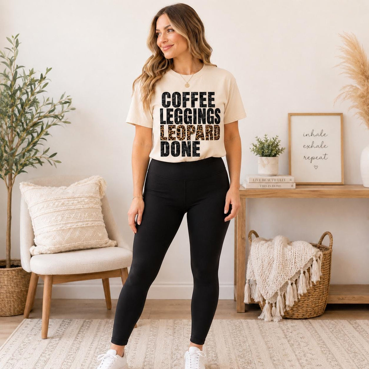Coffee Leggings Leopard Done Shirt, Funny Coffee Lover T-Shirt, Trendy Leopard Graphic Tee, Casual Mom Gift, Gildan Unisex Shirt