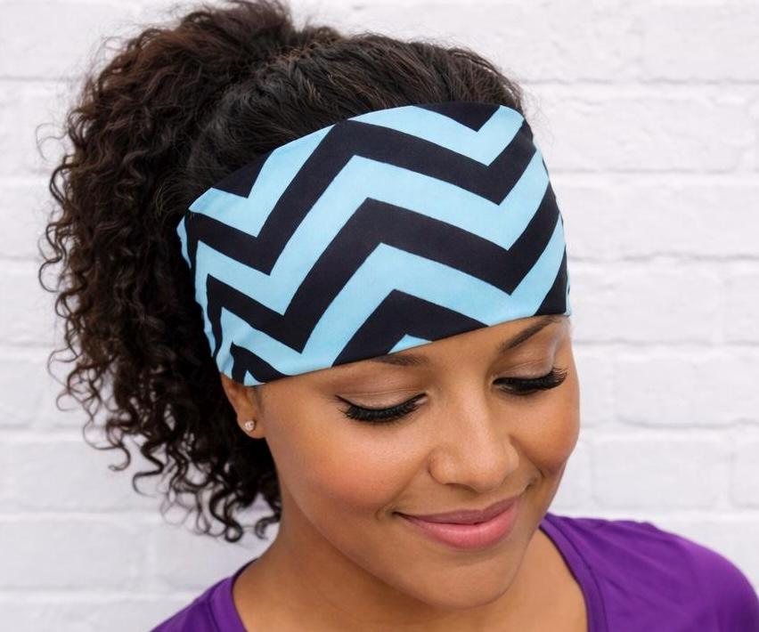 Chevron Headband, Wide Non Slip Athletic Headband, Turquoise Zig Zag Running Headband, Workout Yoga Hairband, Women’s Fitness Headband