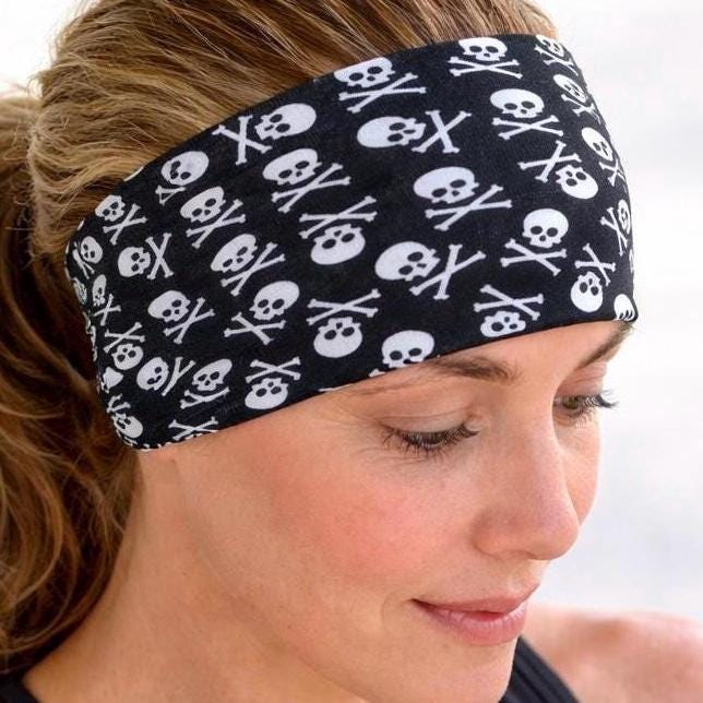 Skull and Crossbones Moisture Wicking Headband For Running. Non Slip Workout Headband. Sweat Wicking Unisex Headband. Skeleton Headband