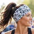 White Bandana Running Headband. Moisture-Wicking Workout Hairband. Wide Workout Headband. Biker bandana Headband