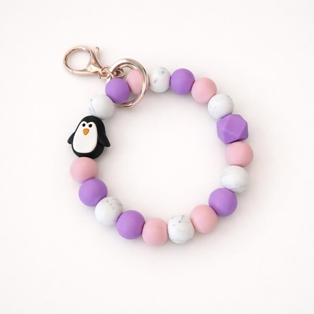 Penguin Silicone Beaded Wristlet Keychain. Penguin Keychain Bracelet – Custom Beaded Wristlet – Choose Your Colors – Cute Gift for Friend,