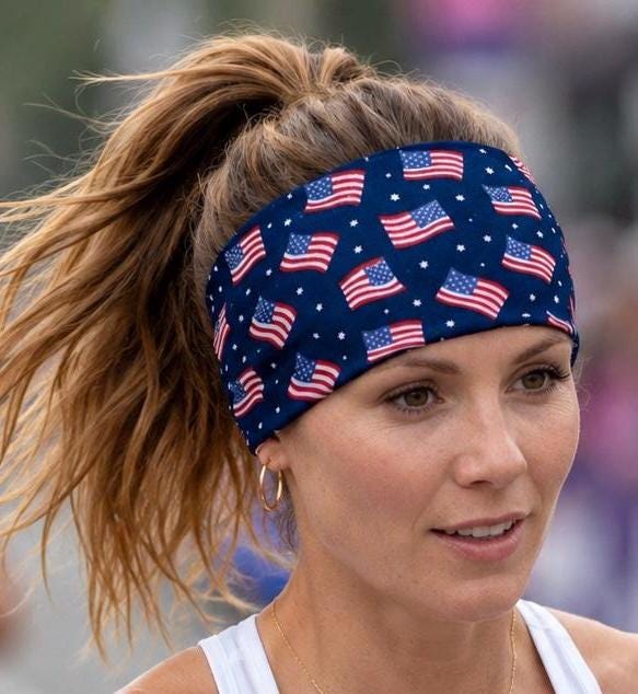 Patriotic Headband for Runners, Moisture Wicking Non-Slip Athletic Headband, 4th of July Workout Headband. Flag Headband.