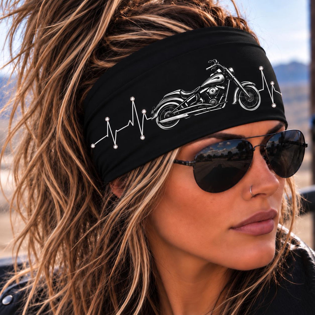 Biker Headband. Motorcycle Moisture Wicking  Headband,  Headband Gift for Bikers. Motorcycle Heartbeat Headband. Live To Ride Headband