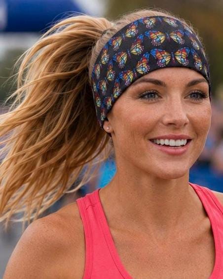 Butterfly Headband for Runners, Moisture Wicking Non-Slip Athletic Headband, Gift for runners, nurses, and teachers. Workout Sweatband