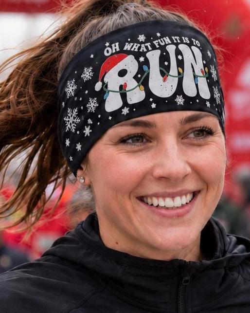 Oh What Fun It Is to Run Christmas Headband, Holiday Running Headband, Festive Runner Gift, Winter Race Sweatband, Christmas Workout Gear
