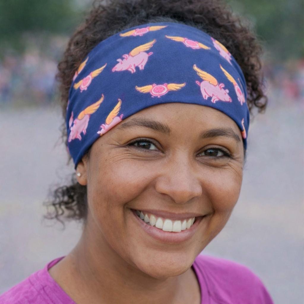 Flying Pig Moisture wicking Headband. Wide Sports Headband. Headband for runners. Cincinnati Headband. Farmer Girl Headband.