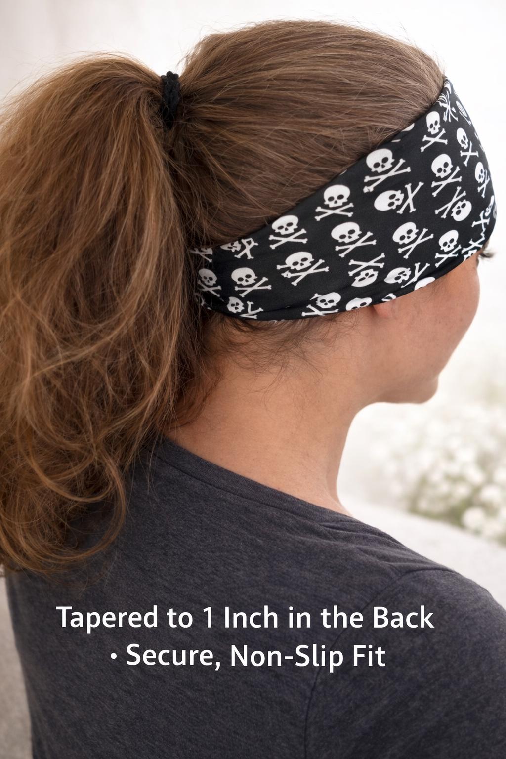 Skull and Crossbones Moisture Wicking Headband For Running. Non Slip Workout Headband. Sweat Wicking Unisex Headband. Skeleton Headband