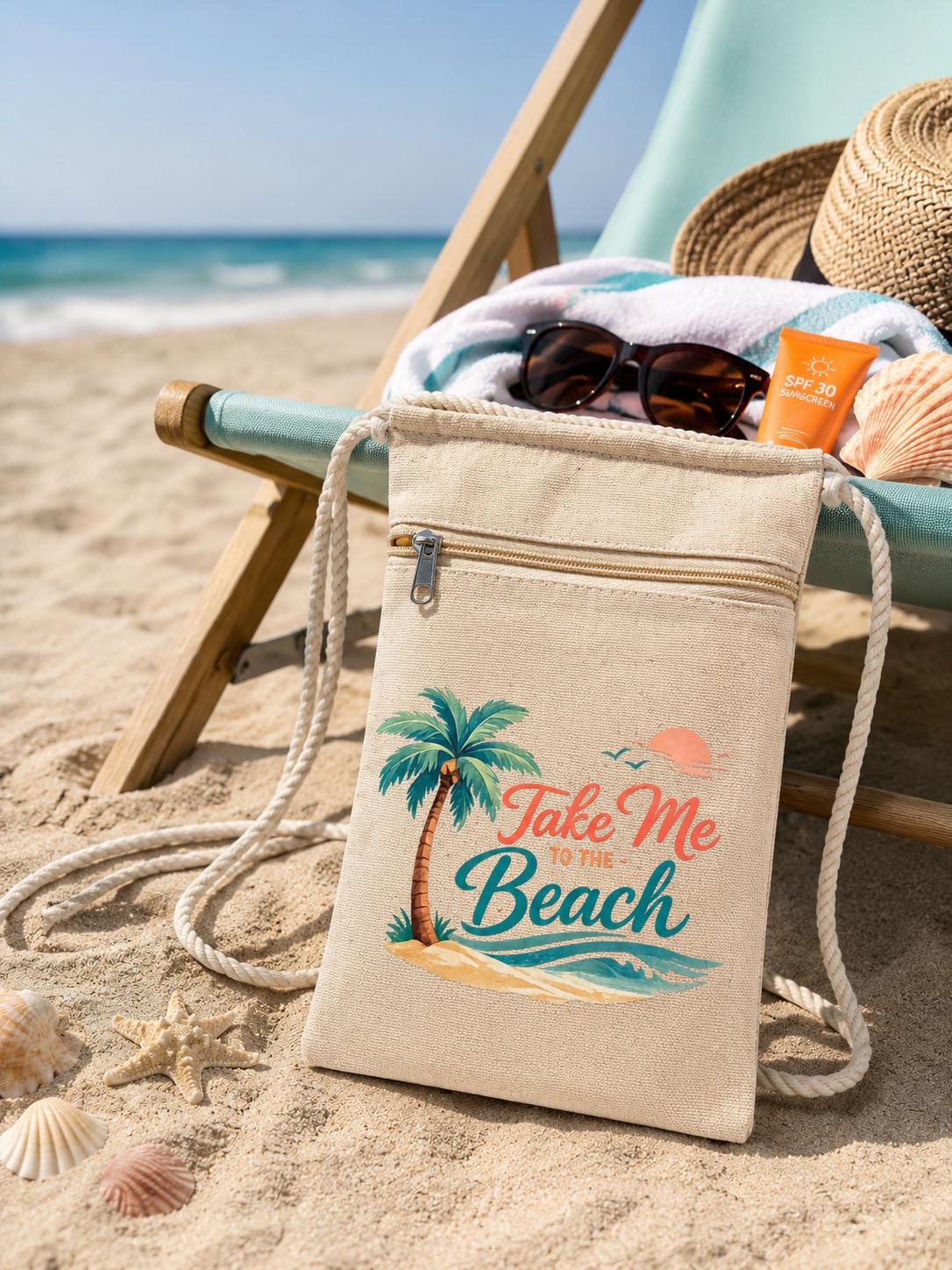 Beach Canvas Crossbody Pouch. Beach lover Gift. Vacation Shoulder Bag for Cell Phone. Shell Collection Bag for Beach. Beach Accessory Bag