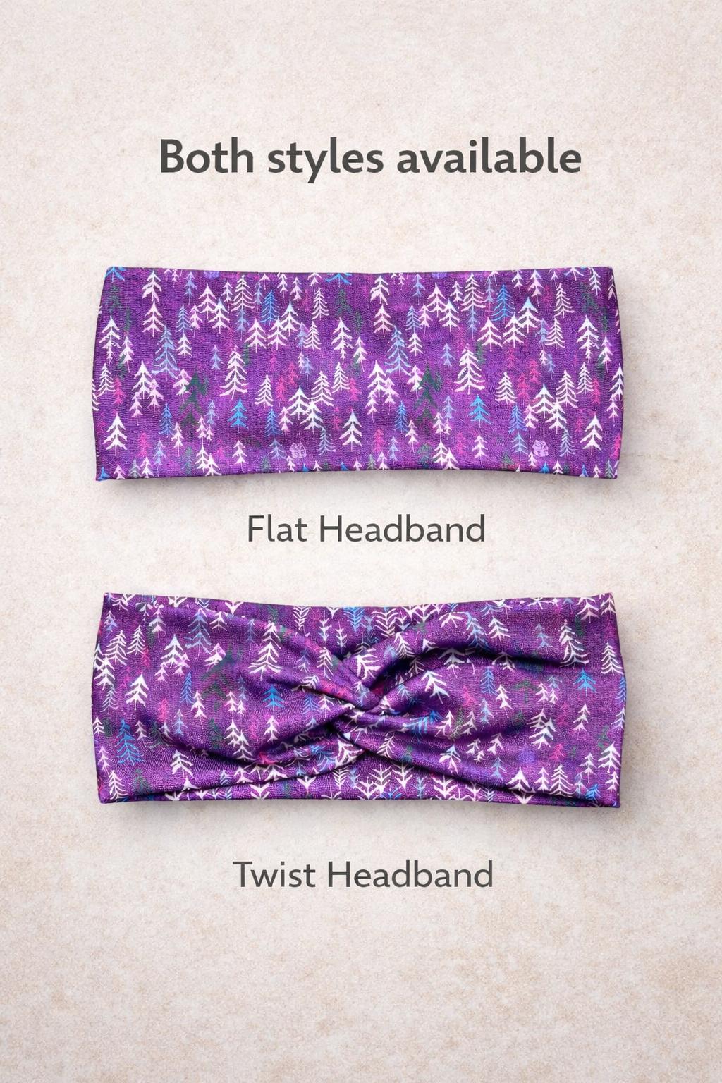 Pine Tree Print Headband for Runners, Moisture Wicking Non-Slip Athletic Headband, Trail Runner Gift, Workout Headwrap. Purple Headband