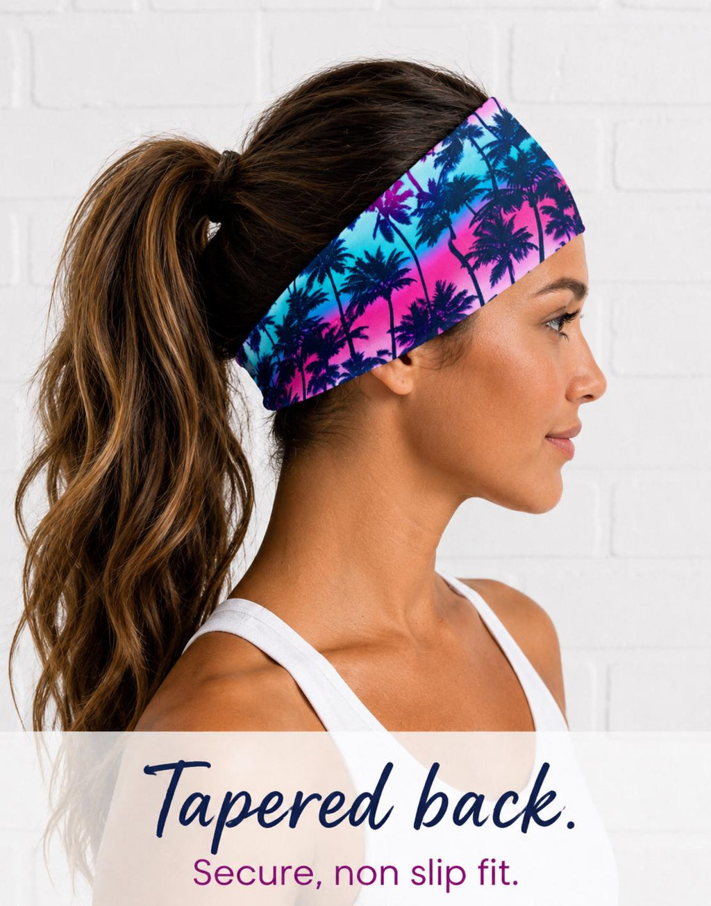 Tropical Running Headband. Moisture-Wicking Workout Headband. Colorful Palm Tree Headband. Beach Gift for Runner. Pink Gym Workout headband.
