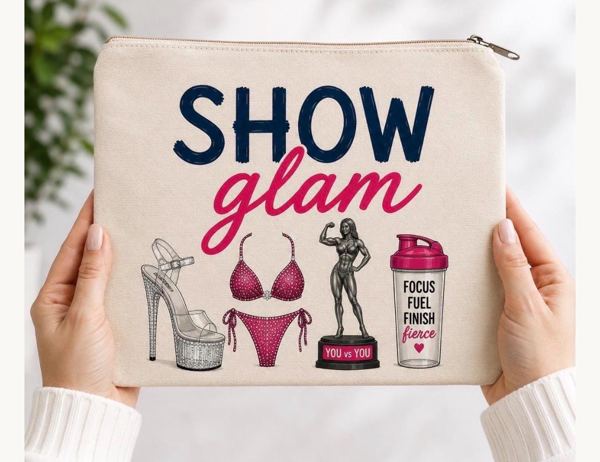Bikini Bodybuilder Zipper Pouch. Bodybuilding Gift Bag for Women. Show Weekend Bag. Show Glam Travel Bag. Makeup Pouch for Bikini Models