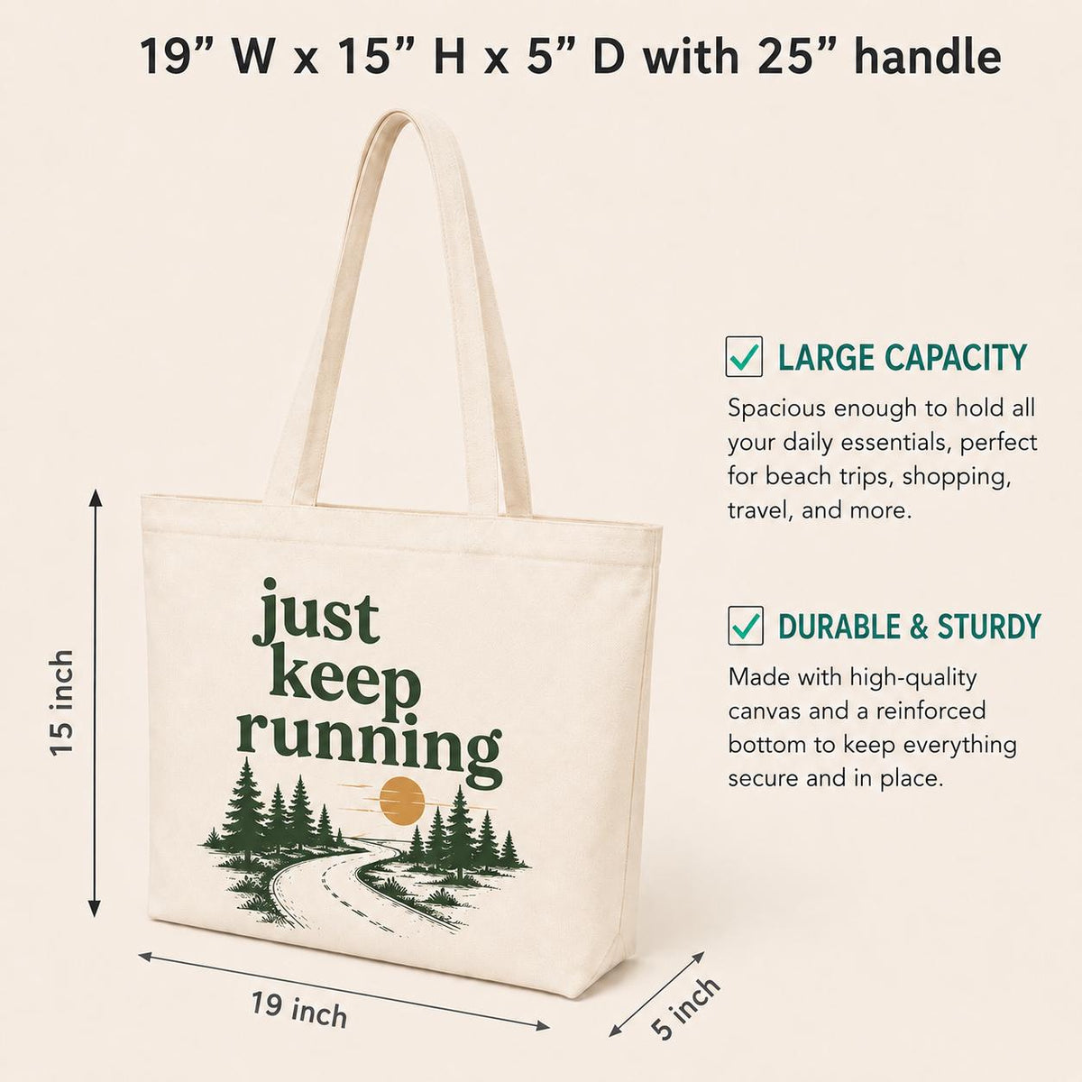 Just Keep Running Tote Bag. Runner Gift. Running Tote Bag. Race Day Bag. Marathon Gift. Half Marathon Runner Tote. Gym Bag