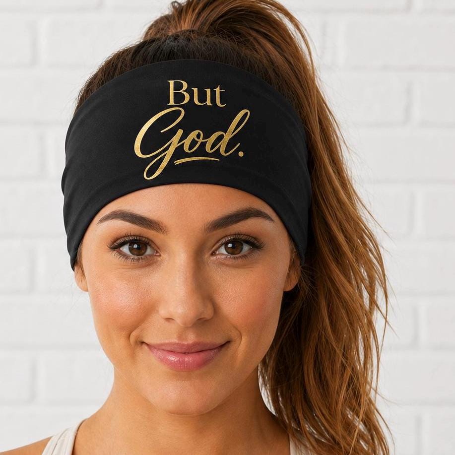 Christian Headband, ButGod Running Headband.  Inspirational Workout Headband, Non Slip Athletic Headband, Wide Fitness Headband.