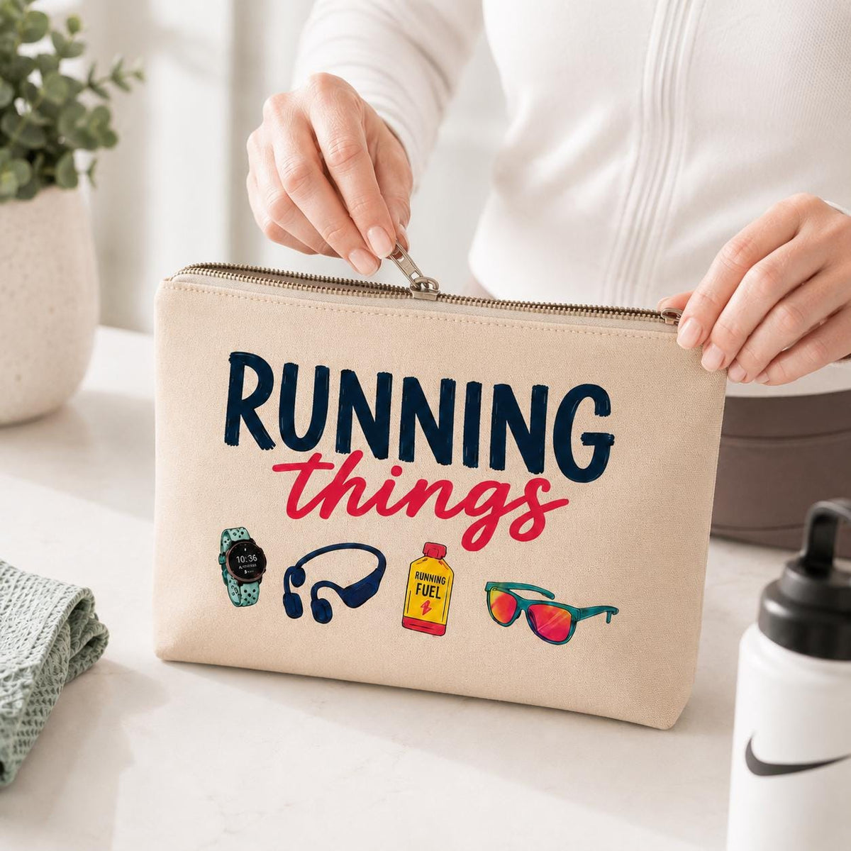 Running Things Zipper Pouch. Running Fuel and  Gear Bag. Marathon Gift for Women. Gift for Runner. Race Weekend Bag.