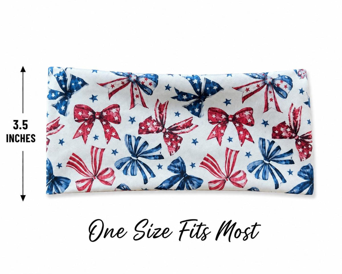 Patriotic Bows Moisture Wicking Headband. non slip Athletic Headband. Yoga Headband. 4th of July Headband. Nurse Headband. Running Headband