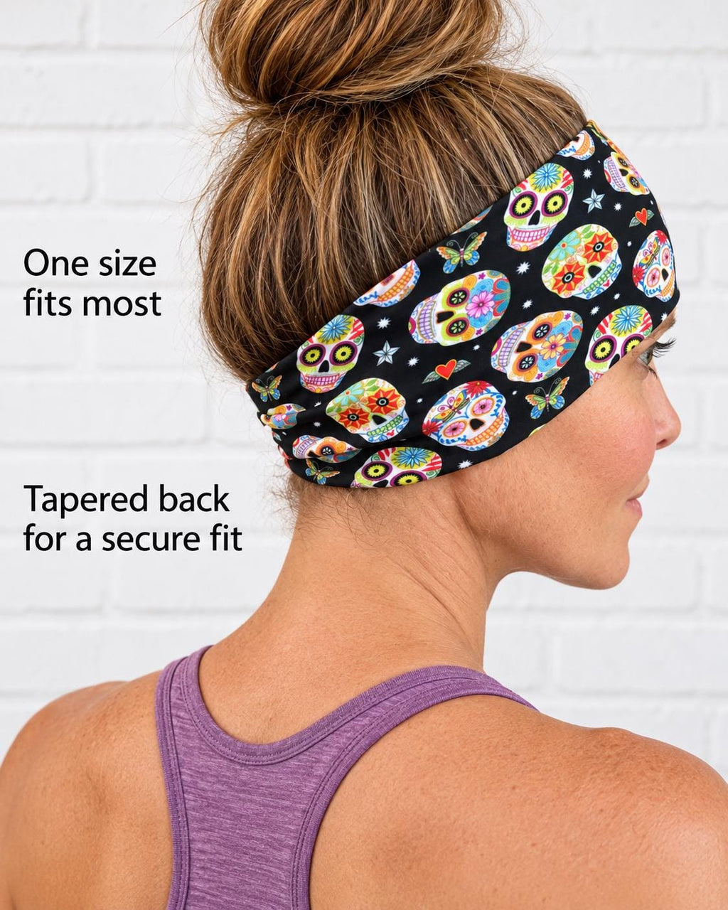 Sugar Skull Running Headband, Non Slip Workout Headband, Moisture Wicking Athletic Headband, Day of the Dead Fitness Headband