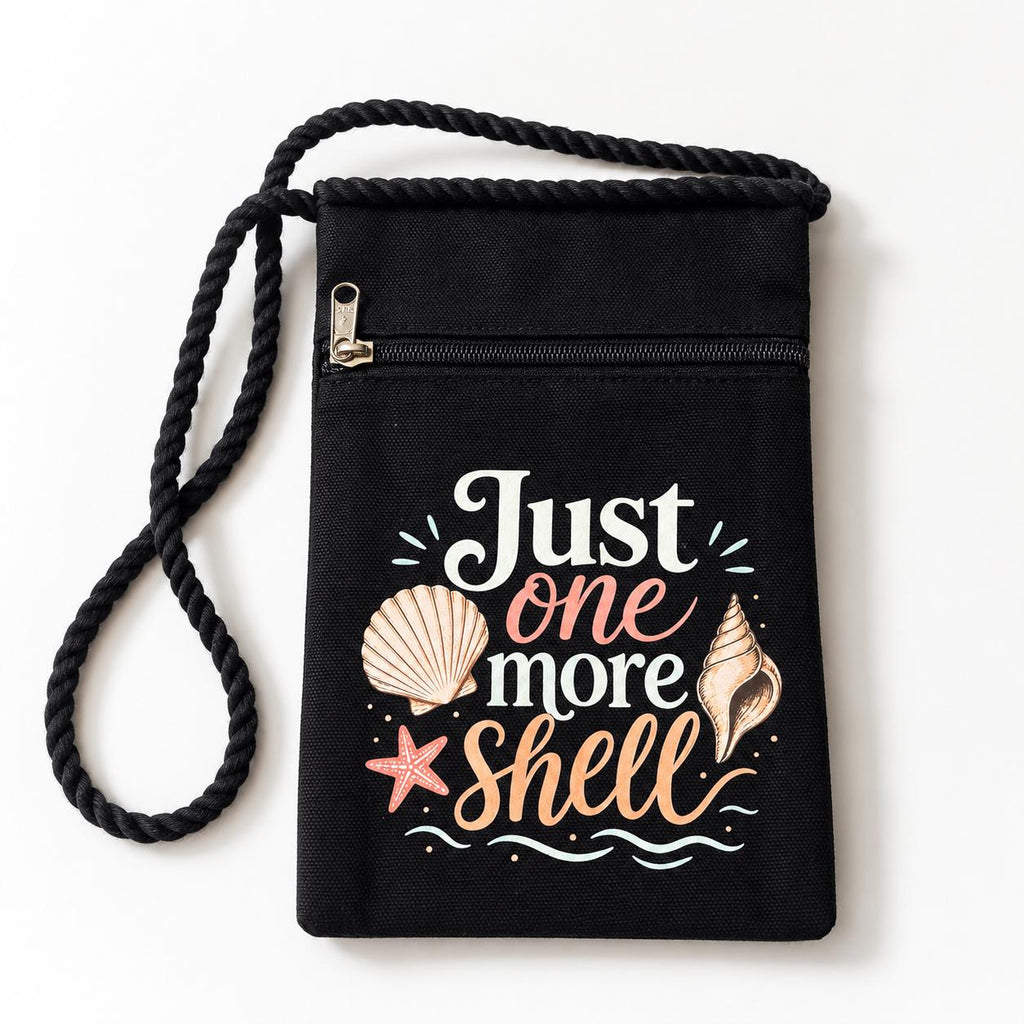 Beach Canvas Crossbody Pouch. Beach lover Gift. Vacation Shoulder Bag for Cell Phone. Shell Collection Bag for Beach. Beach Accessory Bag
