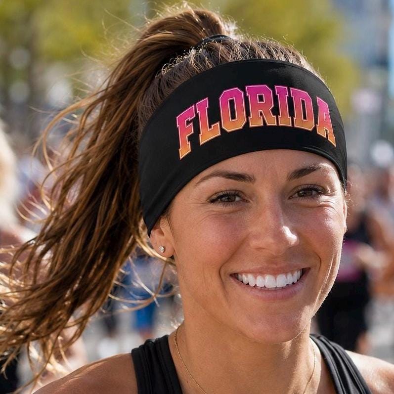 Florida Headband. Florida Running Headband. Wide Workout Headband, Non Slip Athletic Headband, Wide Fitness Headband. Vacation Headband
