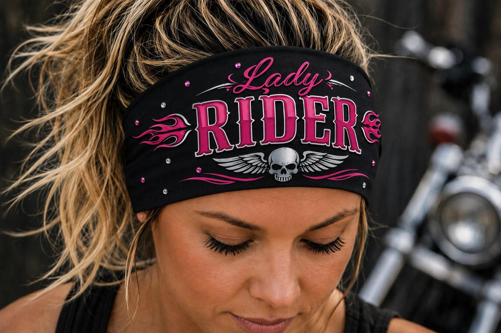 Biker Headband. Motorcycle Moisture Wicking  Headband, Non Slip Helmet Headband, Wide Fitness Headband. Lady Rider Headband