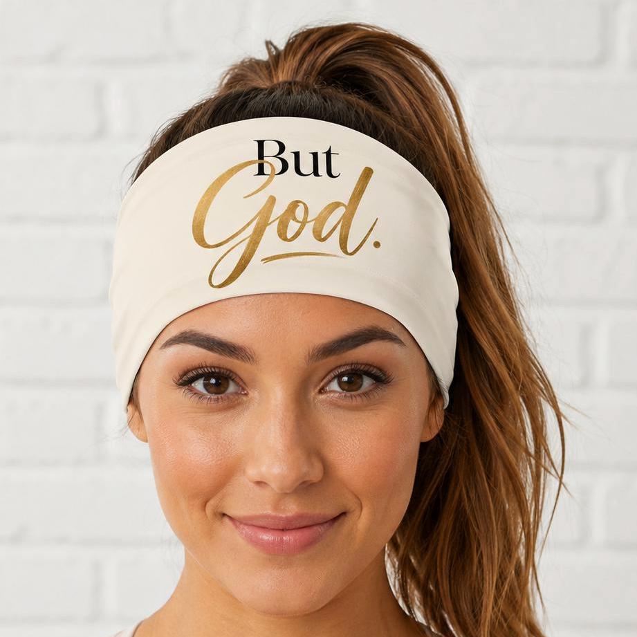 Christian Headband, ButGod Running Headband.  Inspirational Workout Headband, Non Slip Athletic Headband, Wide Fitness Headband.