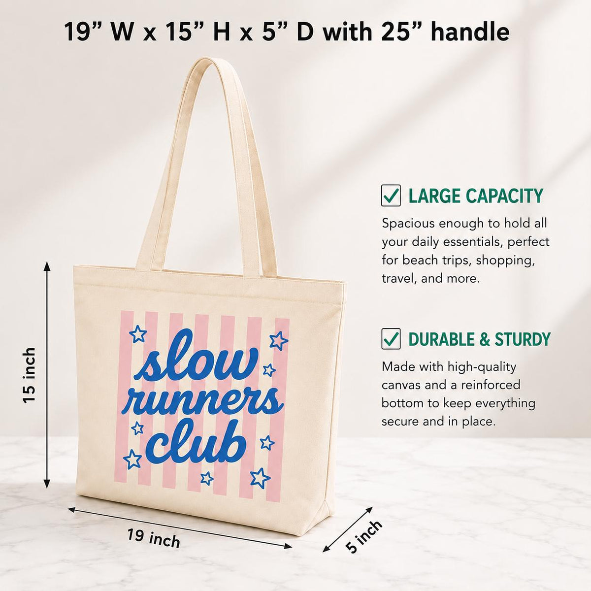 Slow Runners Club Tote Bag. Runner Gift. Vacation Bag. Traveling Tote Bag. Running Club Canvas Tote Bag. Running Gift For Her.