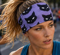 Black Cat Running Headband. Purple Non Slip Workout Headband. Wide Athletic Headband. Moisture Wicking Headband. Halloween Cat Headband