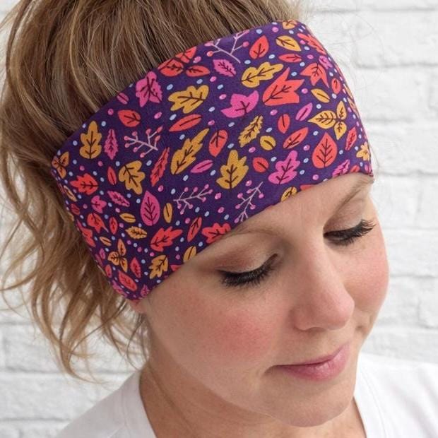 Fall Headband for Runners, Moisture Wicking Non-Slip Athletic Headband, Trail Runner Gift, Workout Headwrap. Fall Leaves Headband