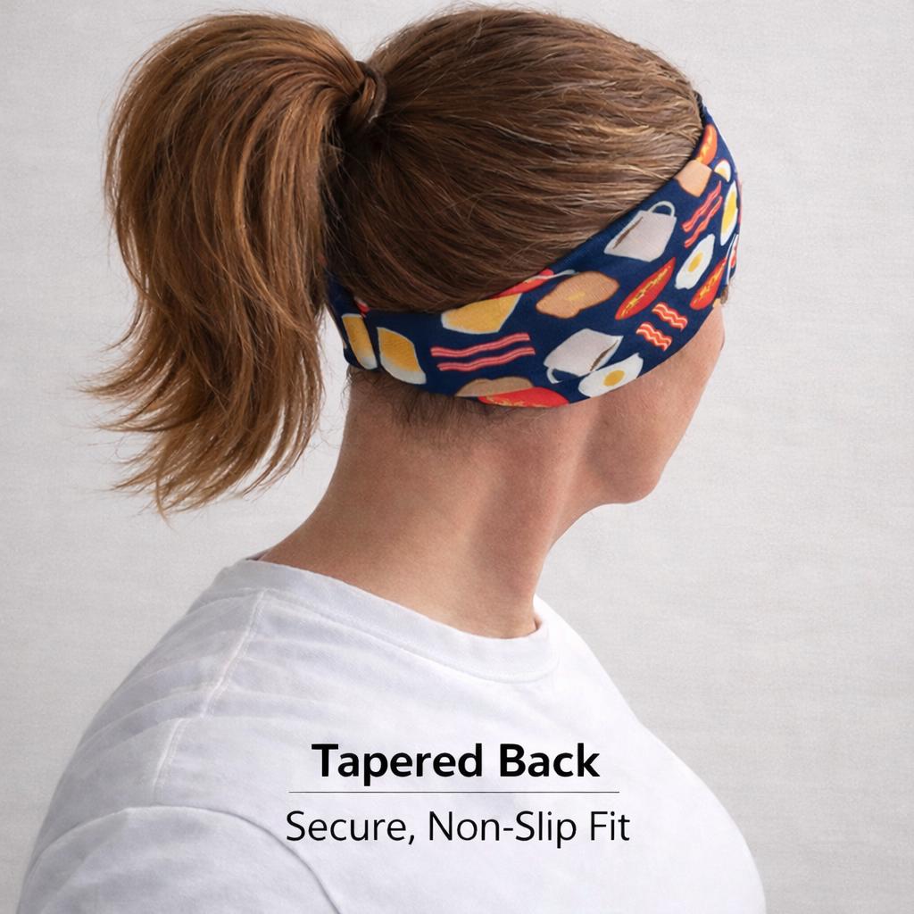 Eggs and  Bacon moisture wicking, non slip, athletic headband, Running Headband, Breakfast Headband, Headband for Cooks.