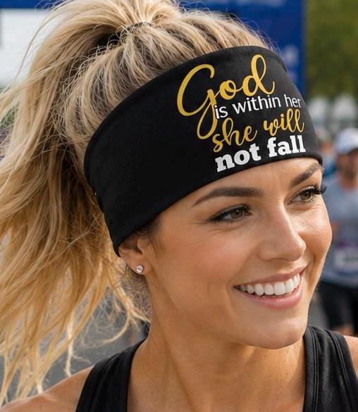 Christian Headband, God Is Within Her Running Headband.  Inspirational Workout Headband, Non Slip Athletic Headband, Wide Fitness Headband