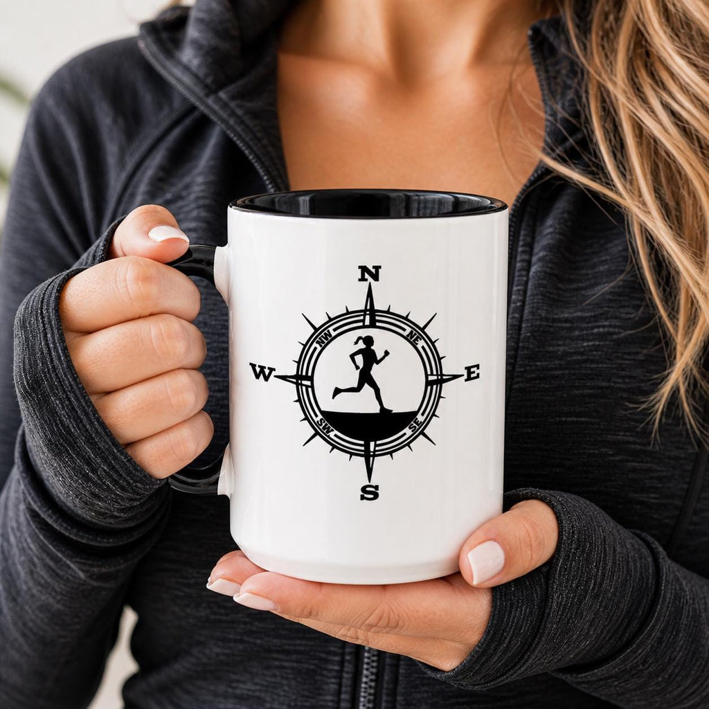 Runner Coffee Mug. Running Compass Mug. Gift for Runners. Marathon Runner Gift.  Running Lover Coffee Cup. Trail Runner Gift