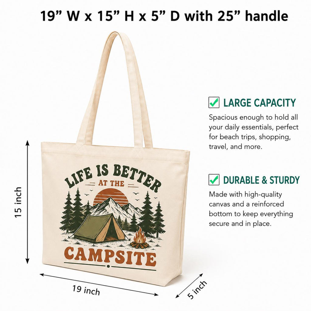 Camping Tote Bag, Life Is Better at the Campsite Tote Bag, Camping Gift for Her, Camper Canvas Bag, Glamping Tote, Nature Lover Gift