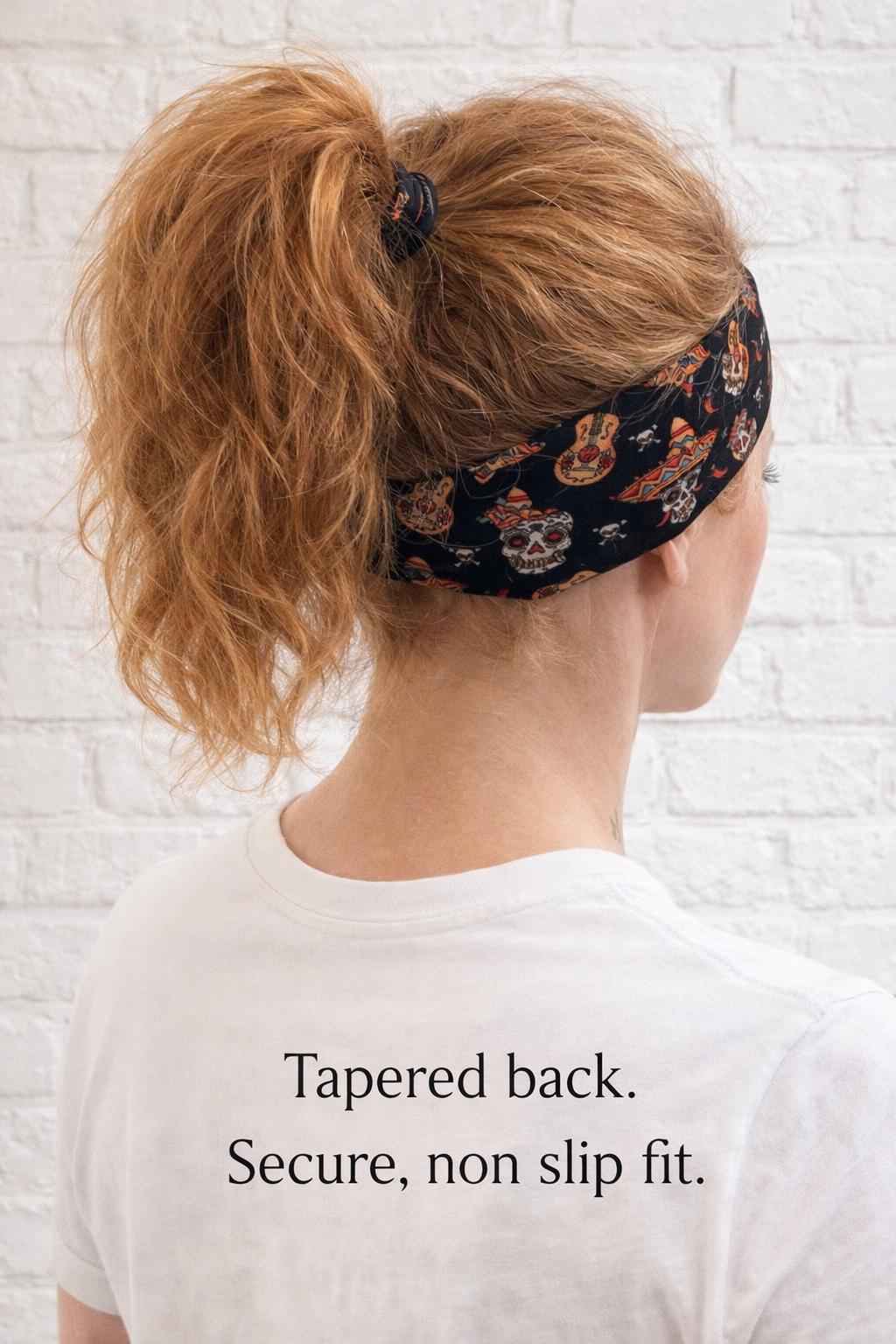Cinco De Mayo Headband, Fiesta Headband, Non Slip Running Headband, Wide Workout Headband, Skull Headband for Bikers