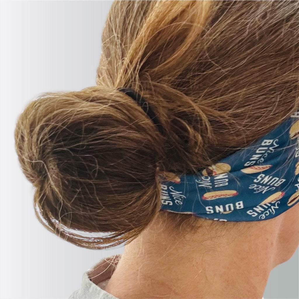 Funny Food Headband – Hamburger & Hot Dog Print, Wide Soft Running Headband, Non Slip Workout and Everyday Headband - 4th of July Headband