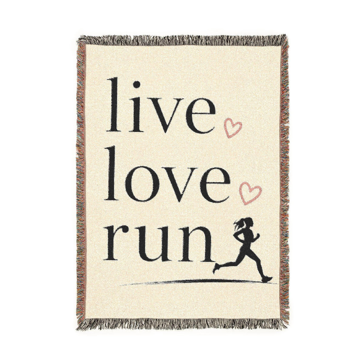 Live Love Run Blanket, Runner Throw Blanket, Cozy Running Gift for Her, Woven Couch Blanket, Marathon Runner Home Decor, Neutral Runner Gift