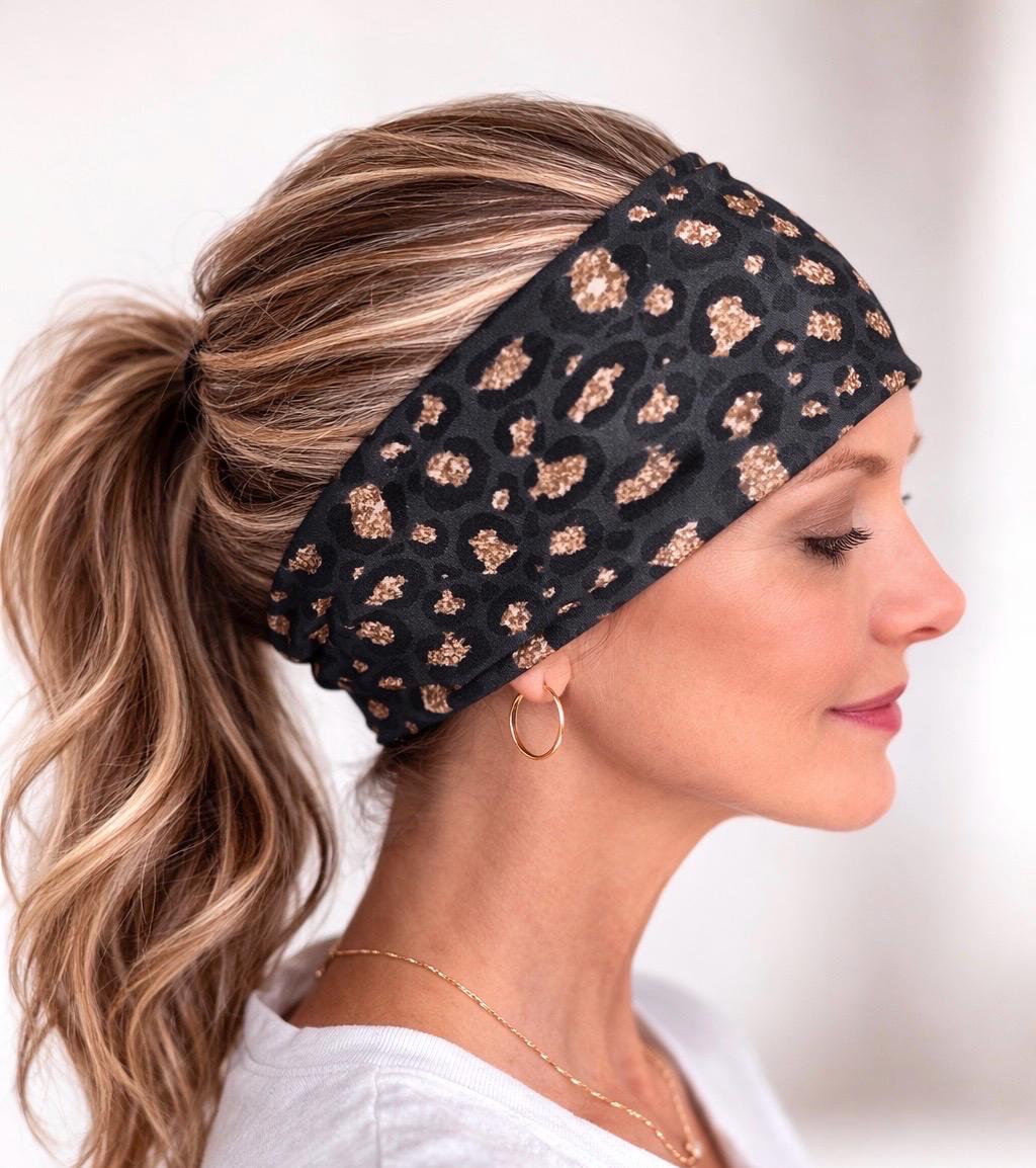 Leopard Print Headband for Women, Non Slip Athletic Headband, Moisture Wicking Workout Headband for Running Gym Yoga
