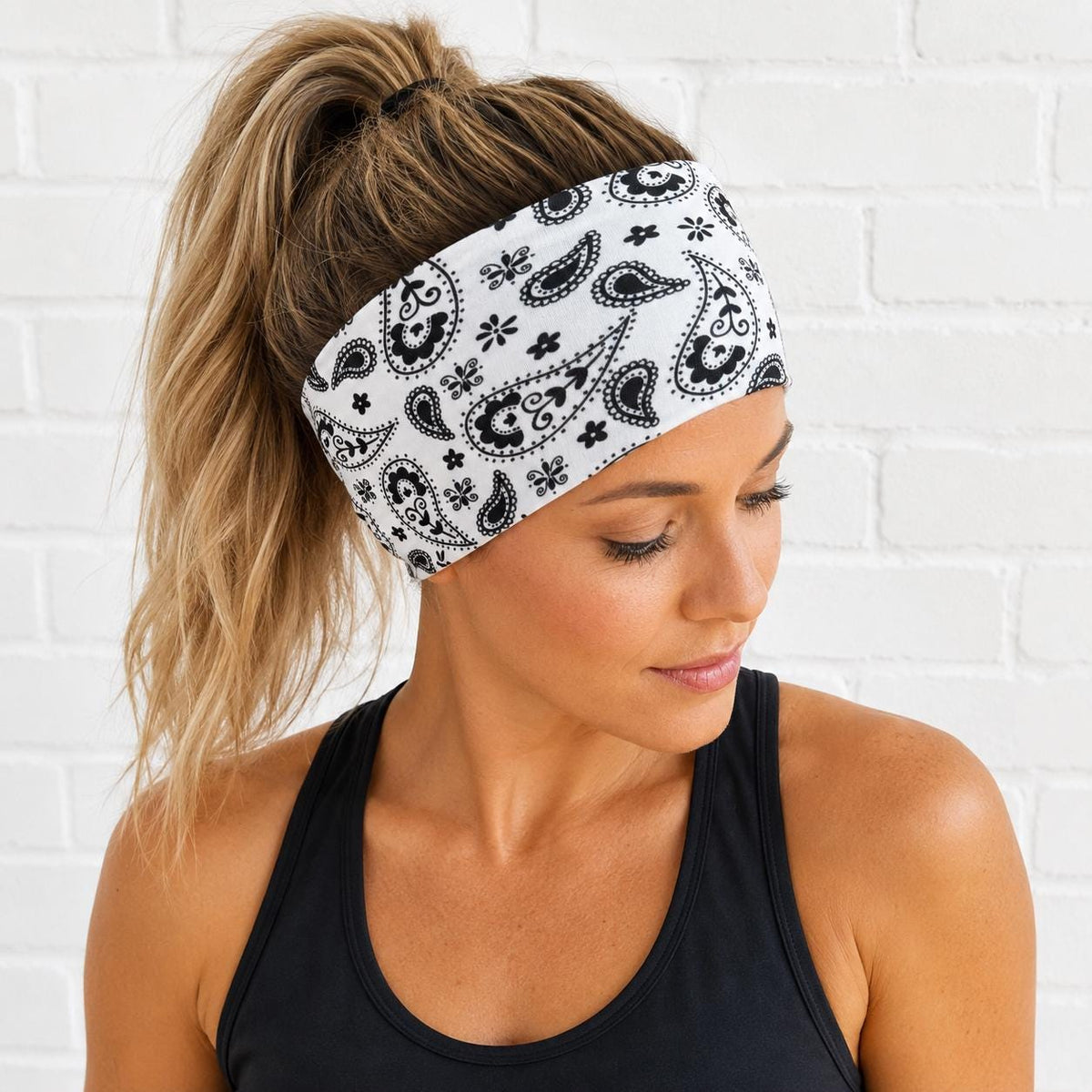 White Bandana Running Headband. Moisture-Wicking Workout Hairband. Wide Workout Headband. Biker bandana Headband