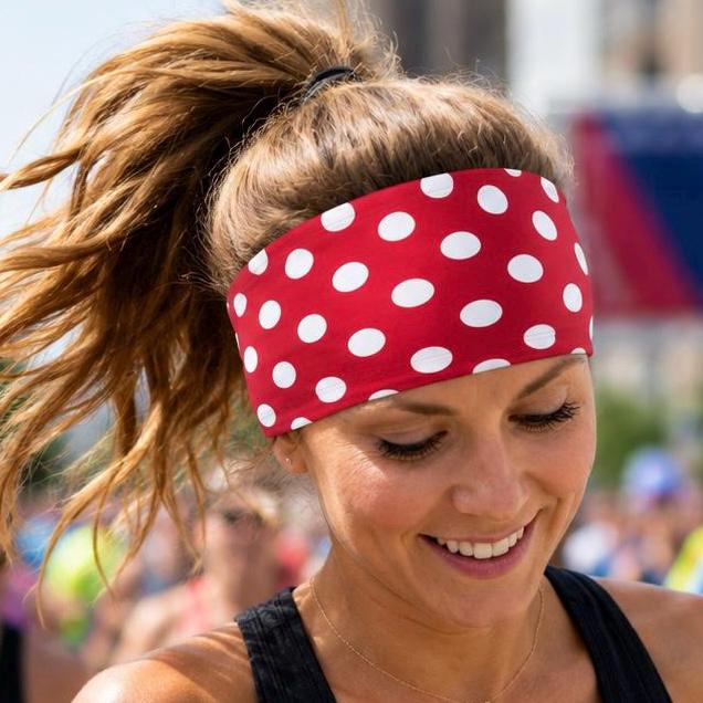 Red and White Polka Dot  Running Headband. Race Day Headband. Marathon Gift for Runner. Moisture Wicking Sports Head. Running Headband