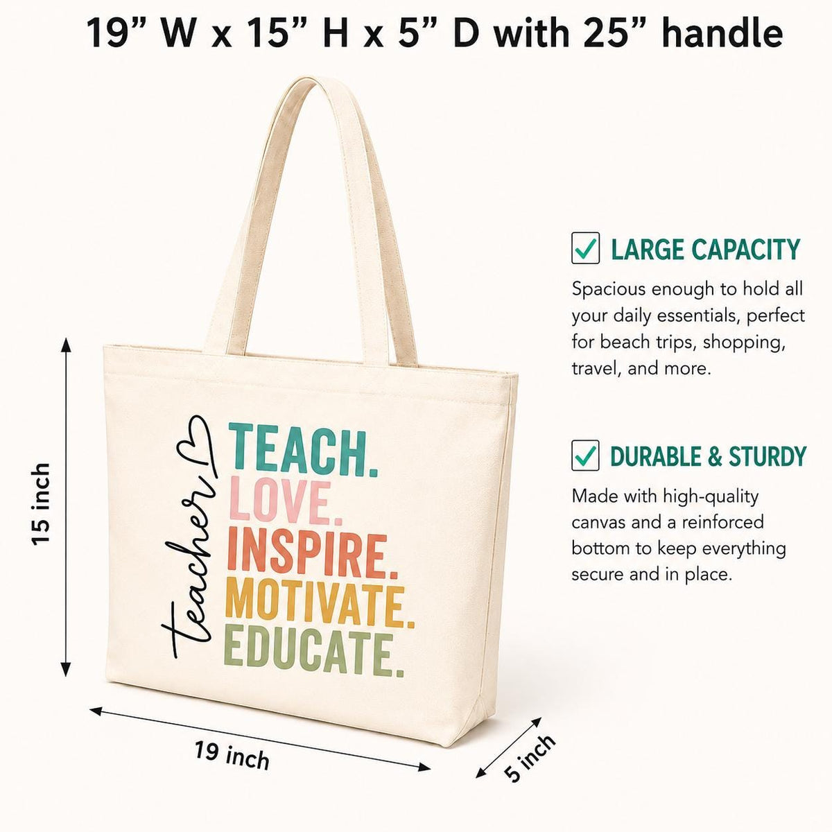 Teacher Tote Bag. Teacher Gift. Back to School Tote Bag. End of Year Teacher Gift. Teach Love Inspire Tote bag. Classroom Teacher Tote Bag