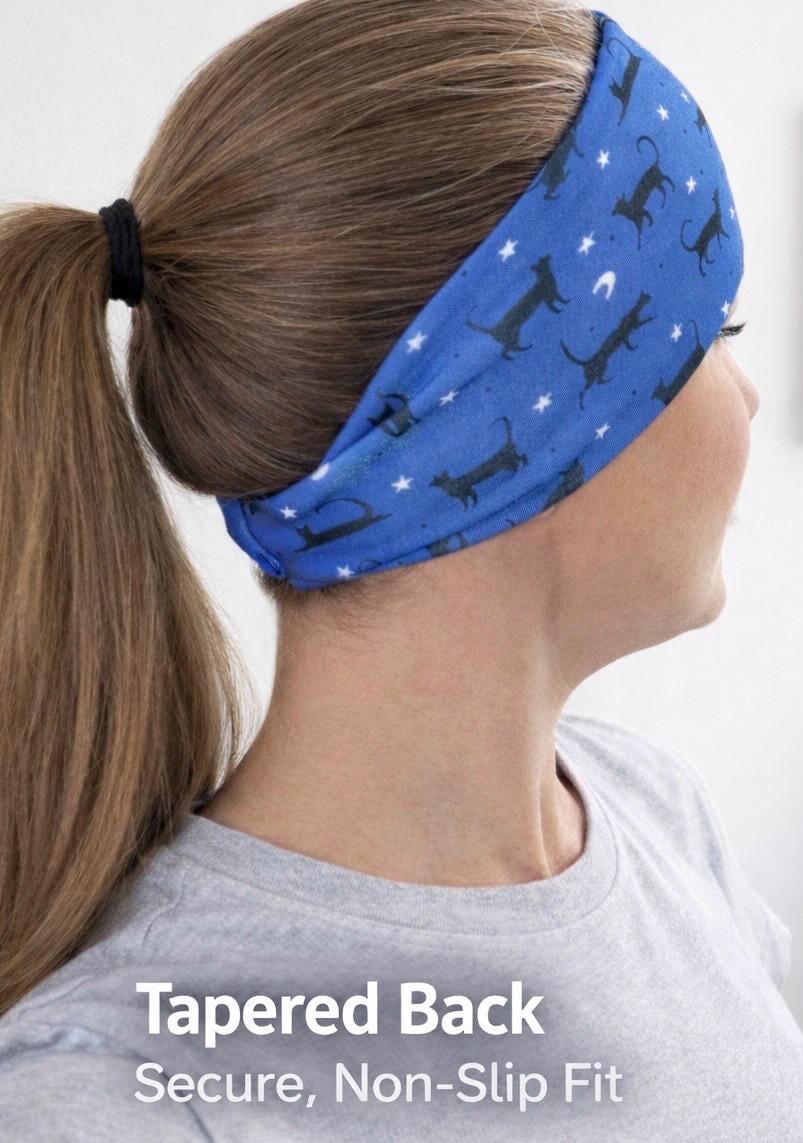 Black Cat Headband for Running, Moisture Wicking Non-Slip Athletic Headband,  Gift for a Runner, Halloween Cat Headband