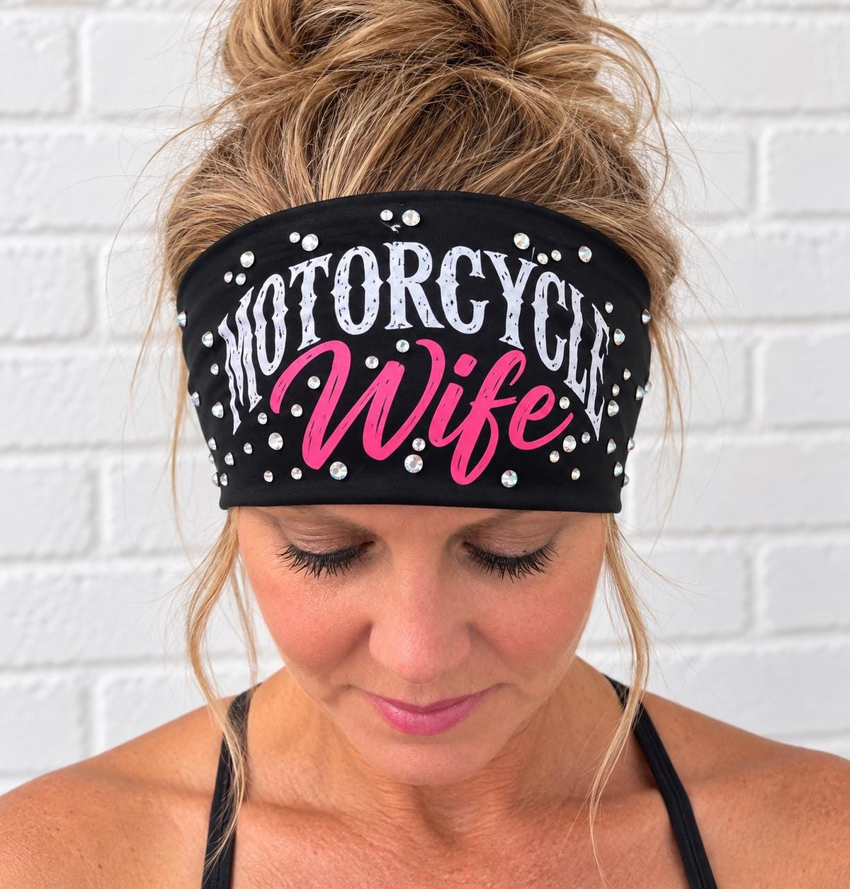 Motorcycle Wife Headband. Motorcycle Moisture Wicking Headband, Non Slip Helmet Headband, Headband Gift for Bikers. Bling Biker Headband