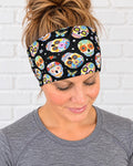 Sugar Skull Running Headband, Non Slip Workout Headband, Moisture Wicking Athletic Headband, Day of the Dead Fitness Headband