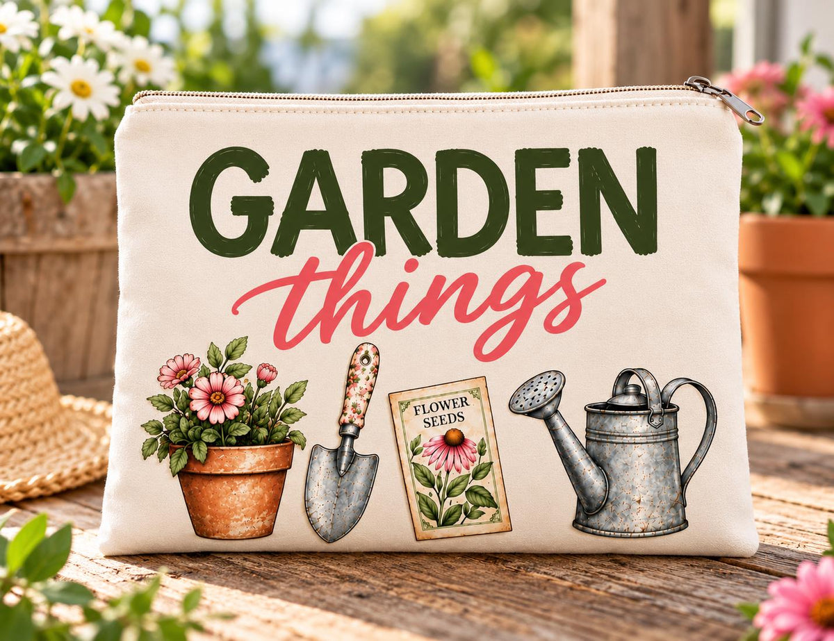 Garden Things Zipper Pouch. Garden Gift Bag. Gardening Gift for Women. Gift for Gardening Friend.  Canvas Garden Bag.