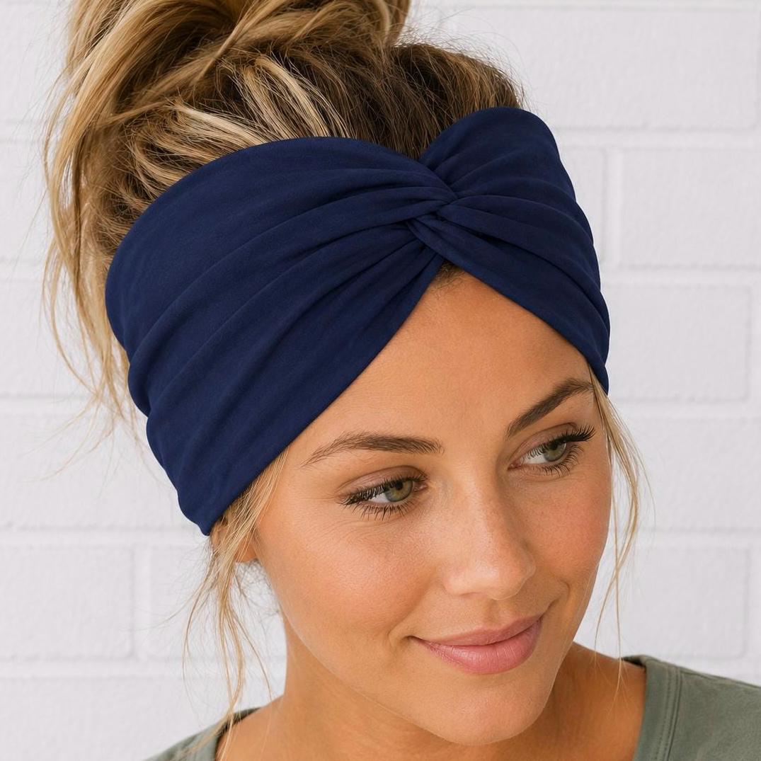 Navy Blue Wide Stretchy Headband, workout hair band non slip, nurse healthcare worker gift