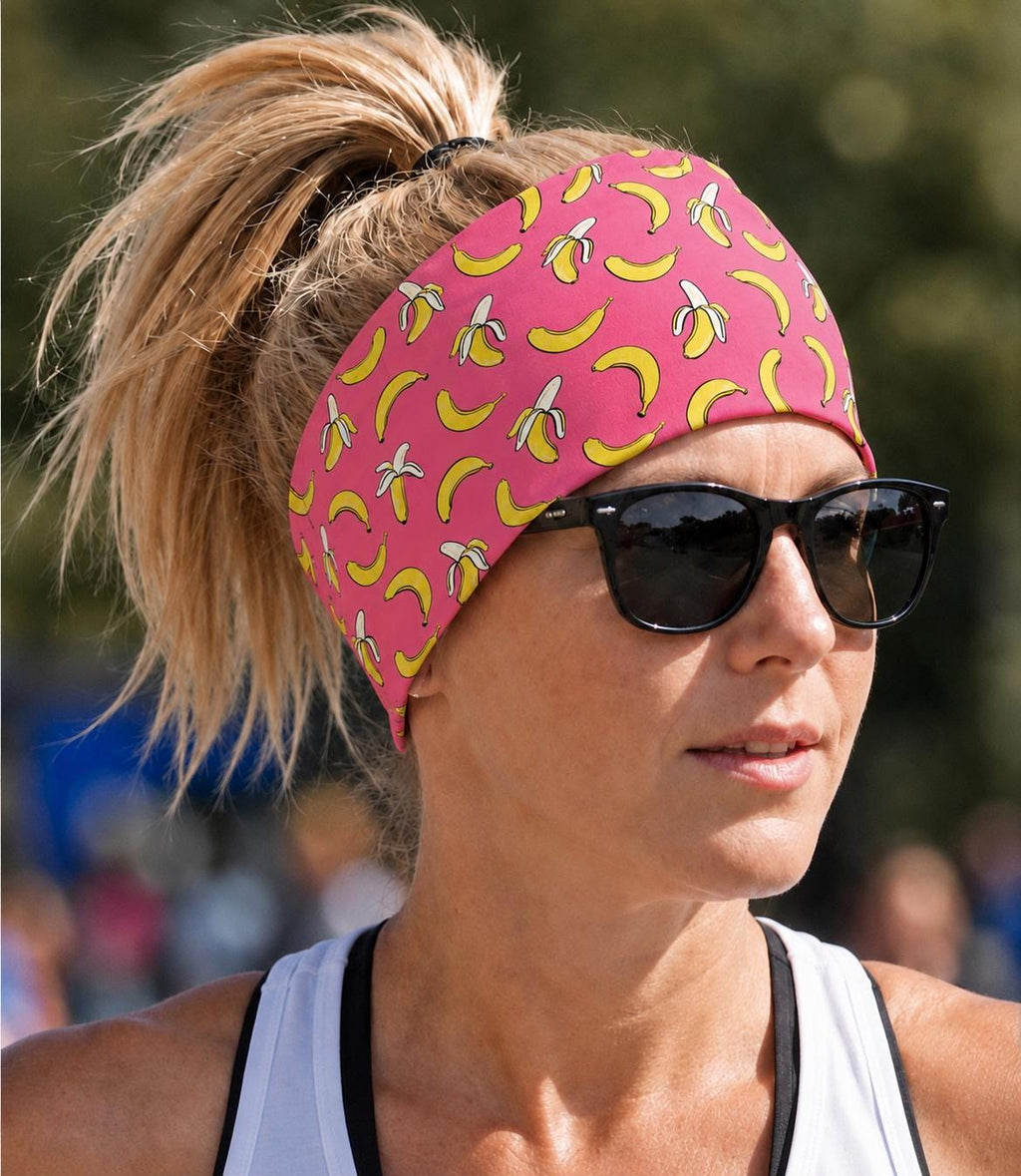 Banana Headband. Moisture-Wicking Workout Hairband. Wide Workout Headband.  Pink Athletic Headband. Banana Baseball Headband