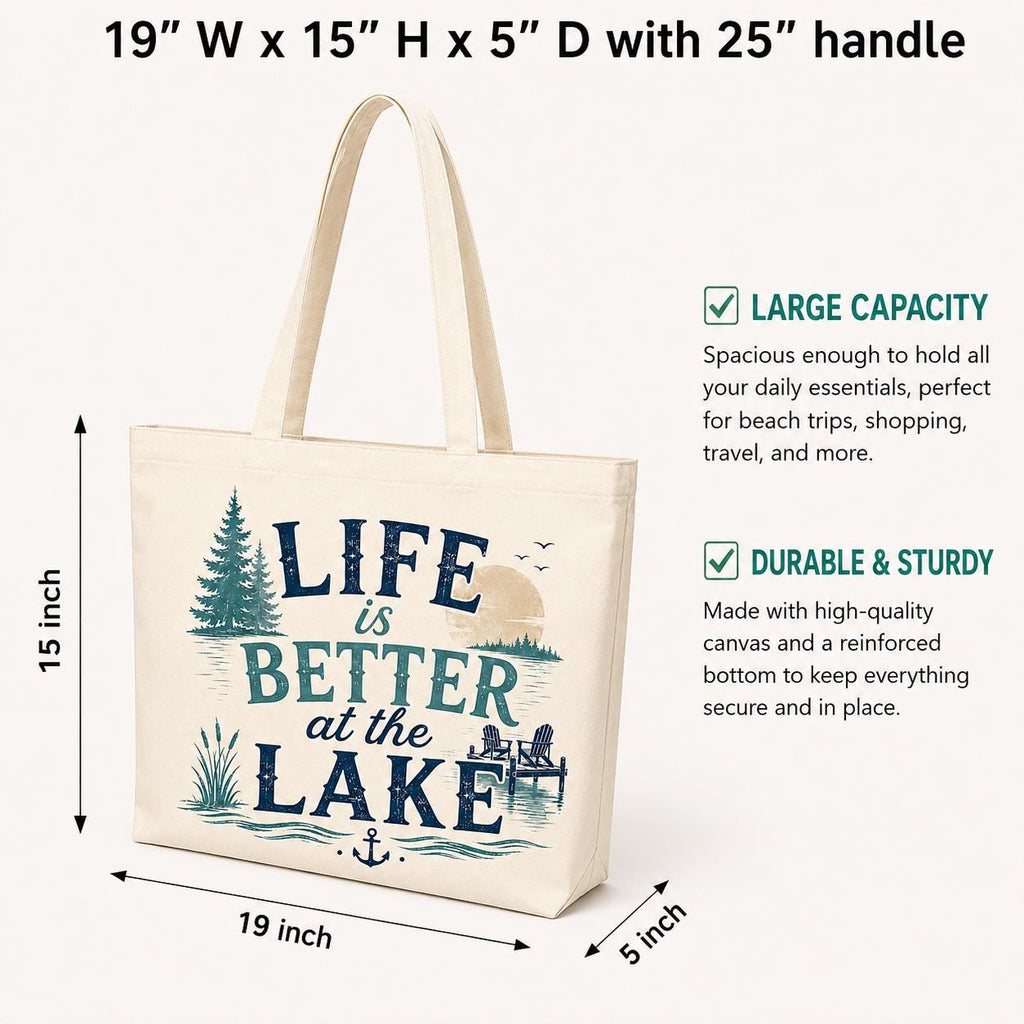 Lake Life Tote Bag, Life Is Better at the Lake Tote Bag, Lake Gift for Her, Lake Life Canvas Bag, Glamping Tote, Nature Lover Gift